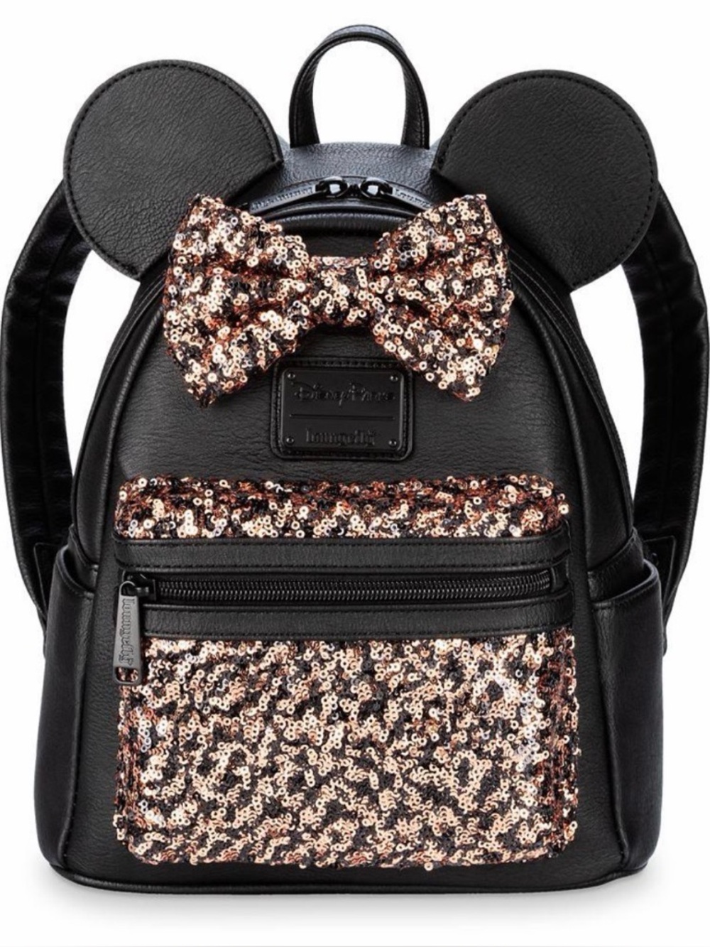 Loungefly Black Mini Backpack with Copper Sequin Bow and Pocket